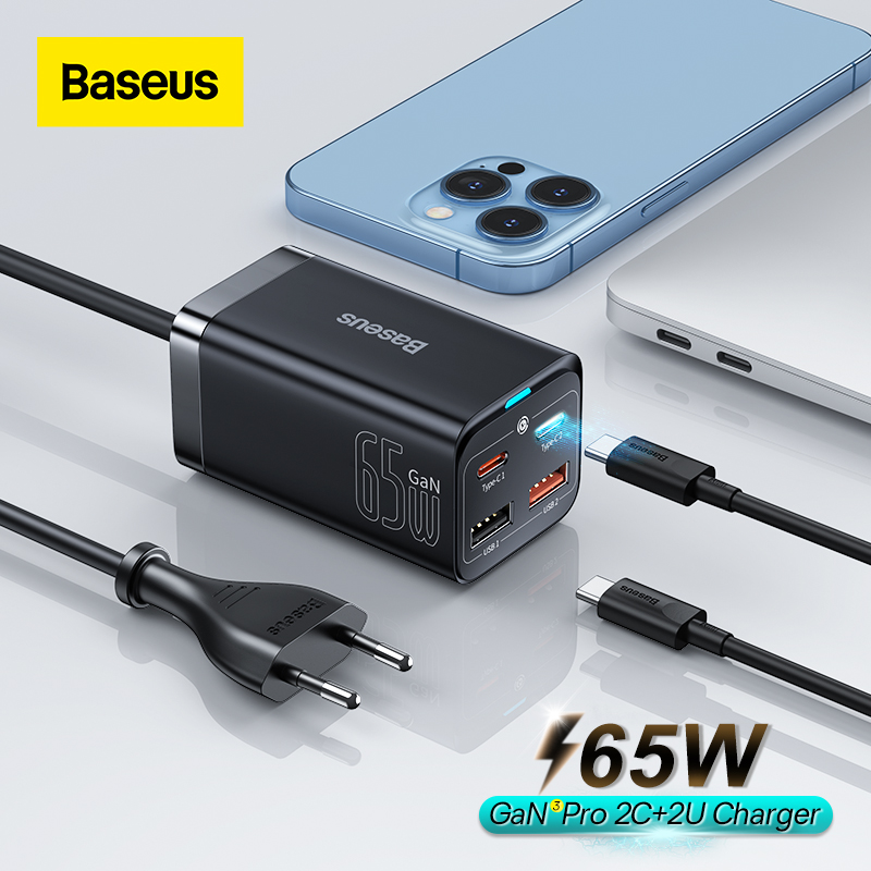 {hot} Baseus 65W GaN3 Pro Fast Charger 2C+2U 65W 4 in 1 Charging Adapter For iPhone 13 Pro Max Samsu