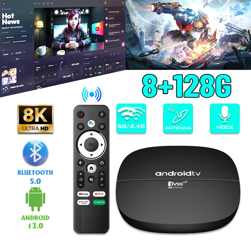 Android TV Box TV98 độ phân giải 8K WIFI 5G Bluetooth5.0 Kết nối chiếu Xem phim phòng khách play game 8G+128GB