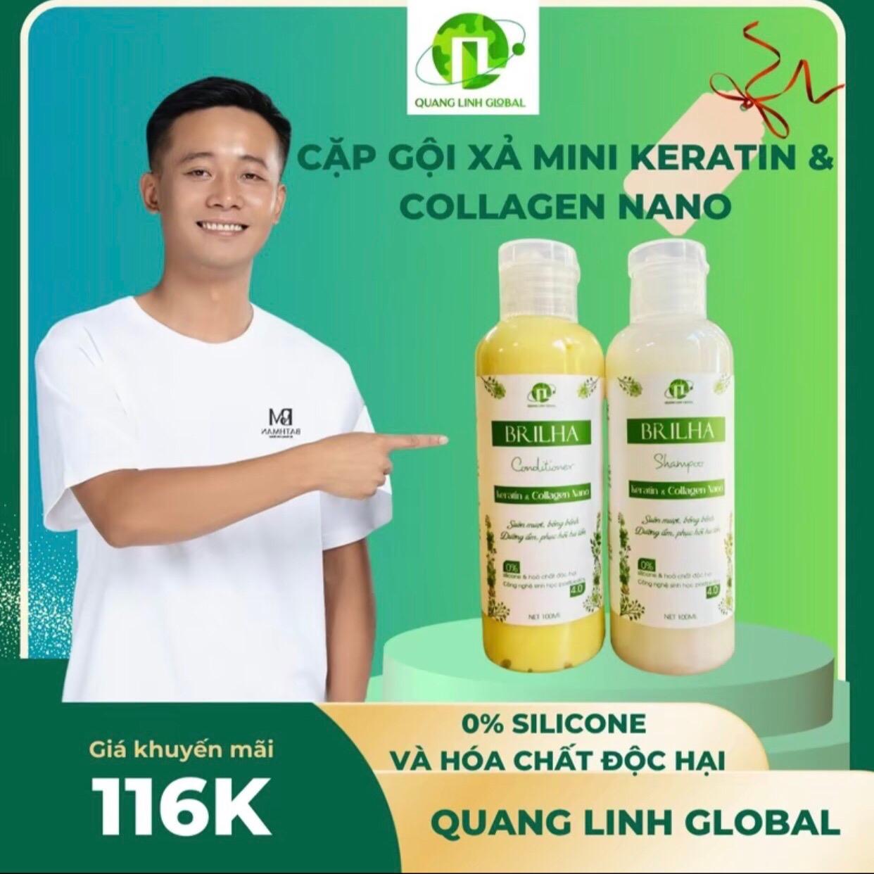 ￼[SÉT MINI] Dầu Gội - Dầu Xả Keratin & Collagen Nano ,Dưỡng tóc chắc khoẻ, suôn mượt,giảm gãy rụng BY Quang Linh 100ml/chai