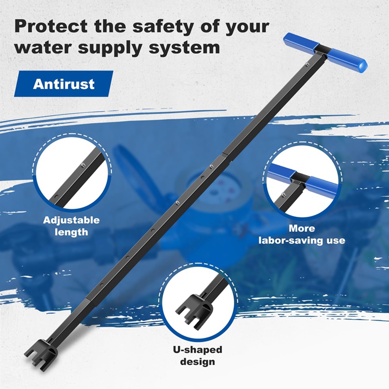 GO Auto-Water Meter Key, 17-37 Inch Adjustable Length Water ShutOff Tool with 4-Way Utility Key, T-Handle Water Meter Wrench