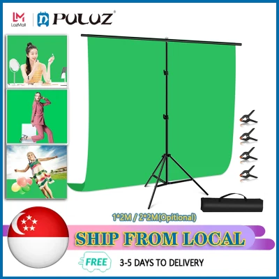 [ SG Stock | Delivery in 3 Days ] PULUZ 1*2M / 2*2M Background Support Stand T-shaped Background Studio Support Stand Photography Green Screen Backdrop Photo Backdrop Crossbar Bracket Kit with Clips (Green)