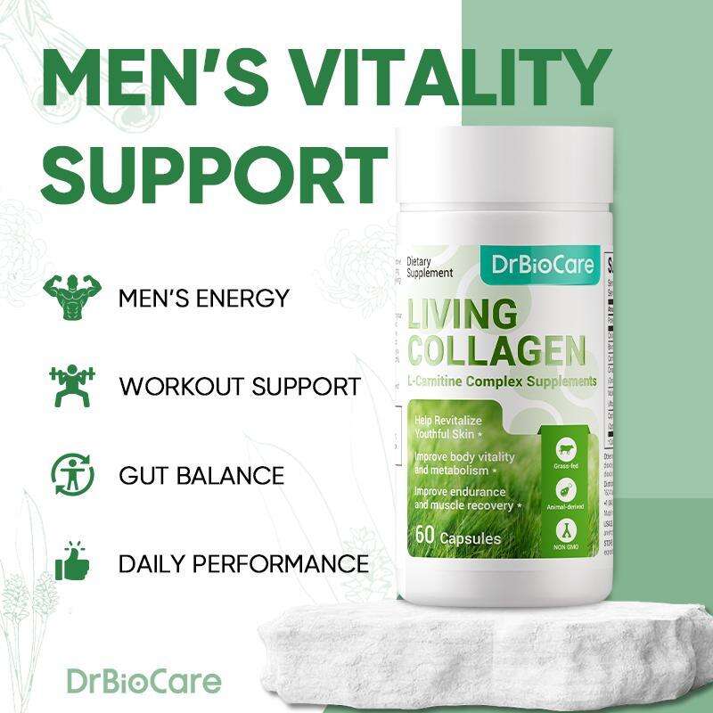 DrBioCare Sản phẩm hỗ trợ tăng cường sức khỏe hàng ngày cho nam giới, giúp phục hồi năng lượng cân bằng thể trạng, với thành phần Collagen sống và L-Carnitine – 60 viên nang.