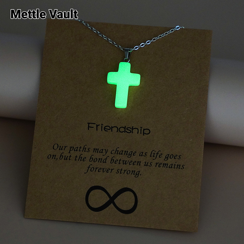 Mettle Vault Glow-in-the-Dark Cross Pendant Necklace with Friendship Message - Elegant Night Light Jewelry for Women ราคา 77 บาท*ส่งฟรี