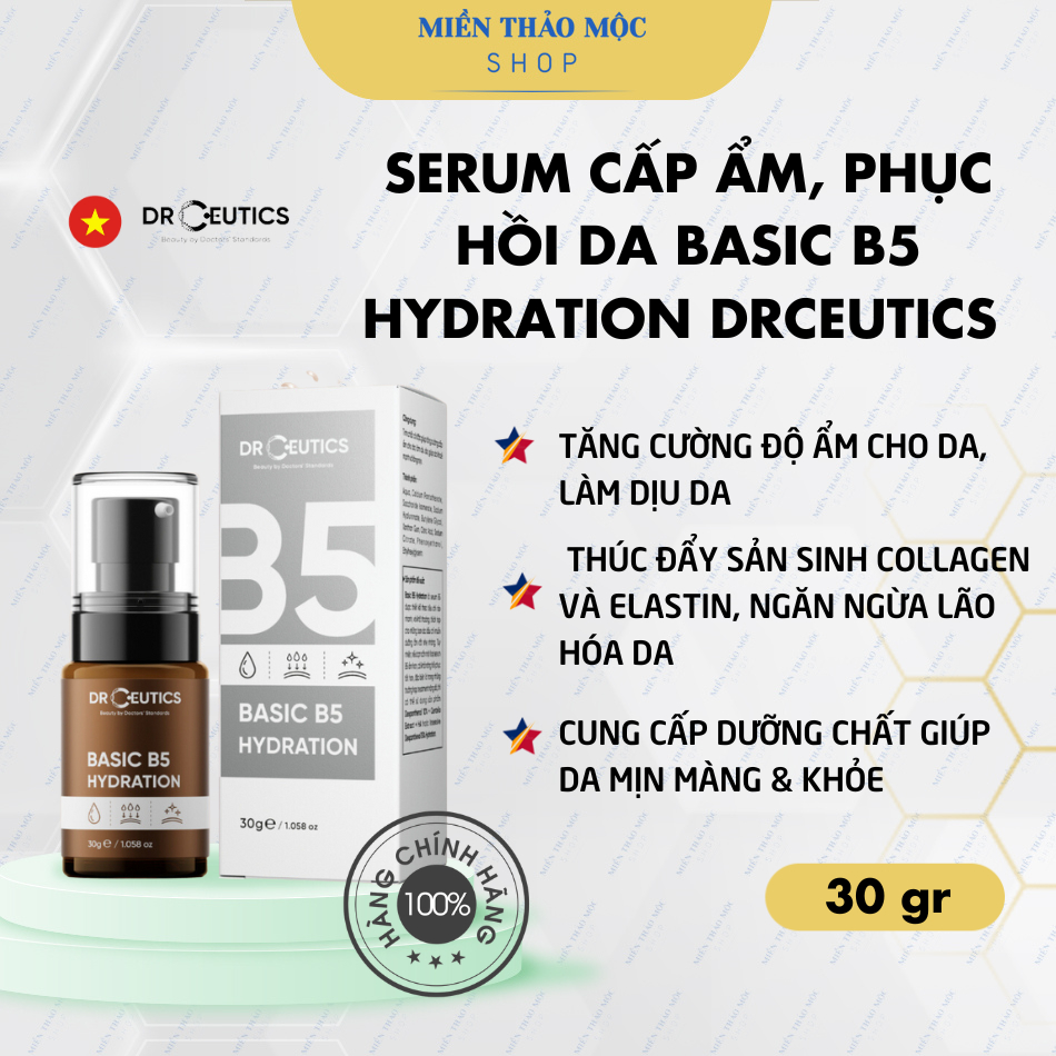 Serum cấp ẩm phục hồi da phù hợp da dầu mụn Basic B5 Hydration DrCeutics