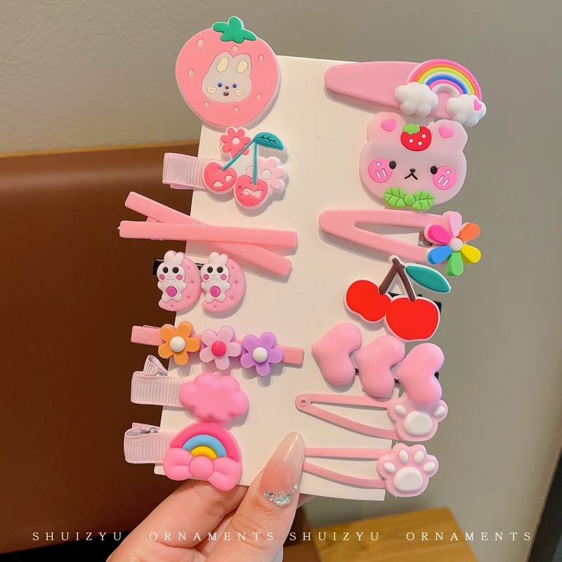 Mới set Kẹp Tóc Hình Trái Cây Màu Cầu Vồng Dễ Thương Cho Bé Gái