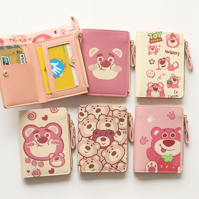 Phim hoạt hình hoạt hình dễ thương chuỗi ngắn hai lần gấu dâu tây nữ sinh viên ví dung lượng lớn Ví trẻ em ví tiền xu Ví HZFTR3445