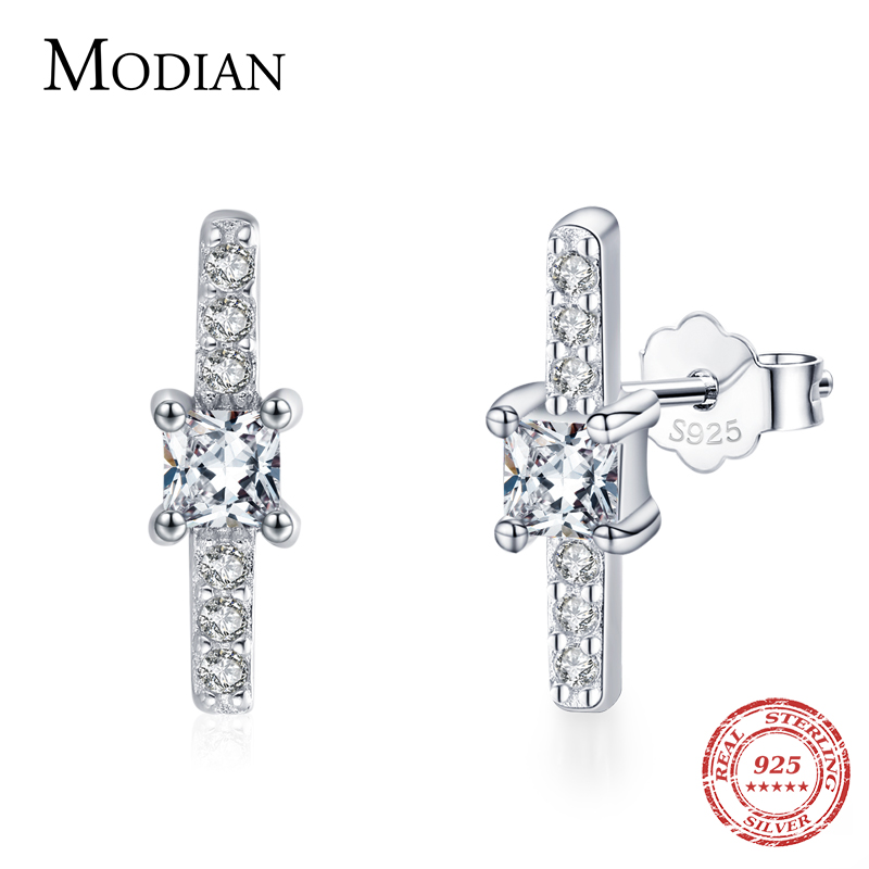 Modian Real 925 Sterling Silver Square and Stick Stud Earrings for Women Wedding Statement Fine Jewelry Brinco 2021 Bijoux ราคา 294 บาท*ส่งฟรี