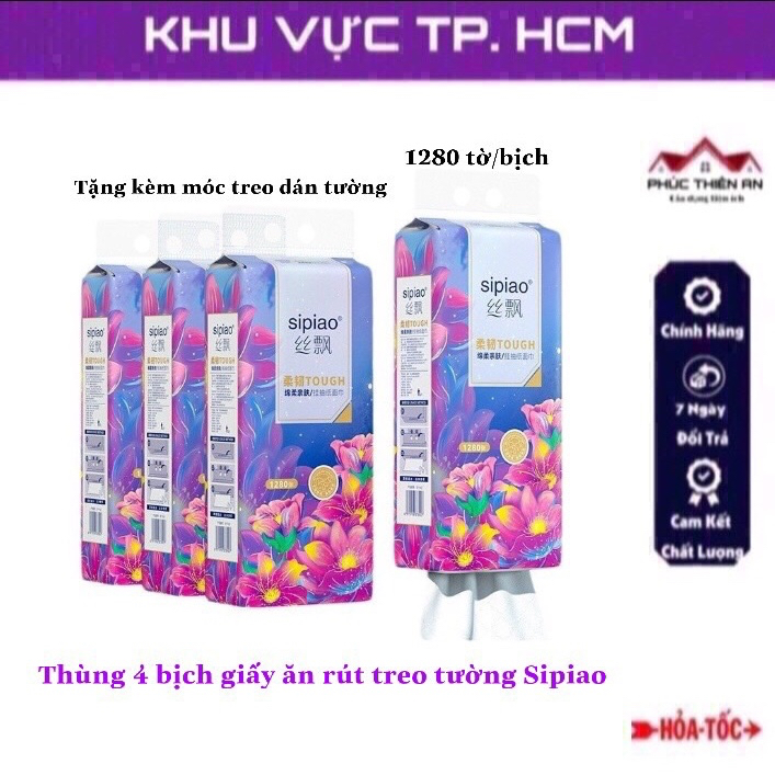 Thùng 4 bịch khăn giấy ăn gấᴜ trúc dạng rút treo tường Sipiao - 1280 tờ/bịch