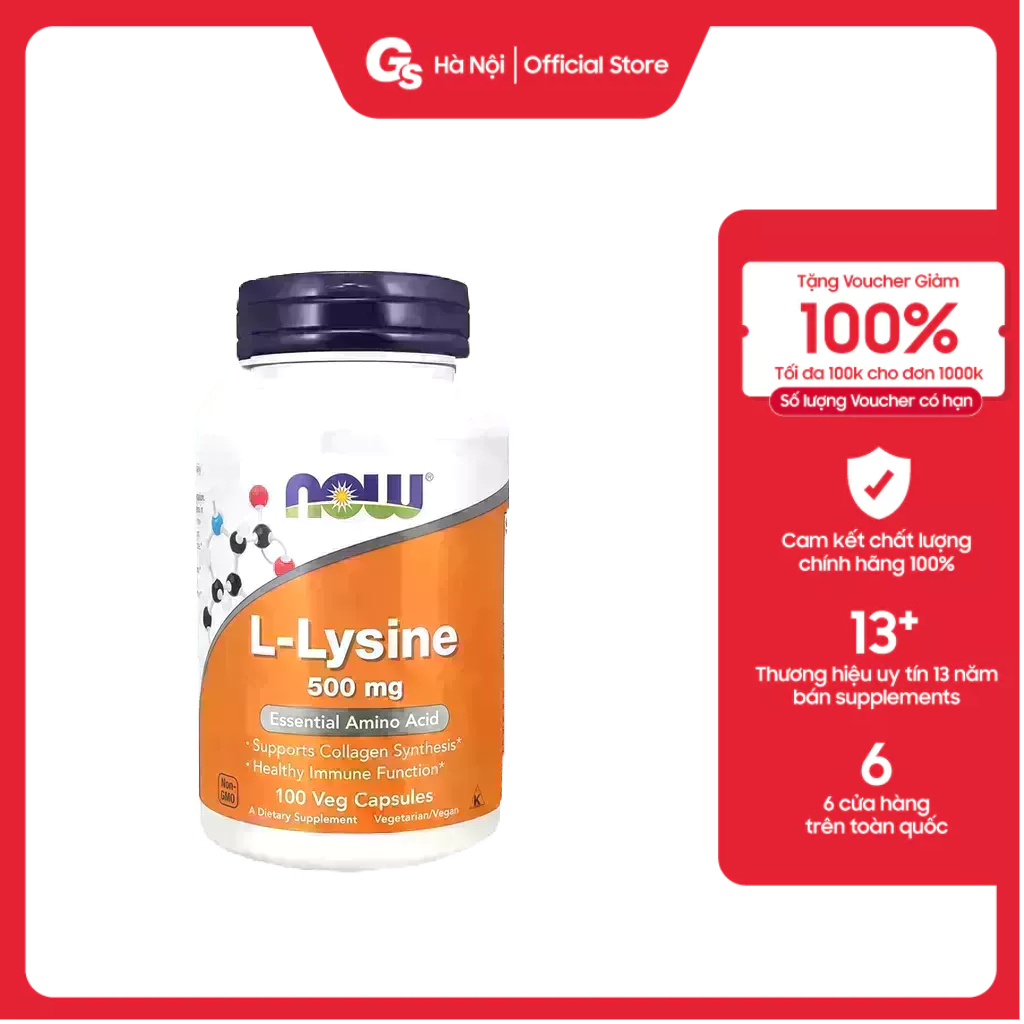 Viên Uống Now L-Lysine nhập khẩu Mỹ - Gymstore hỗ trợ điều hòa nội tiết, mụn, tăng collagen