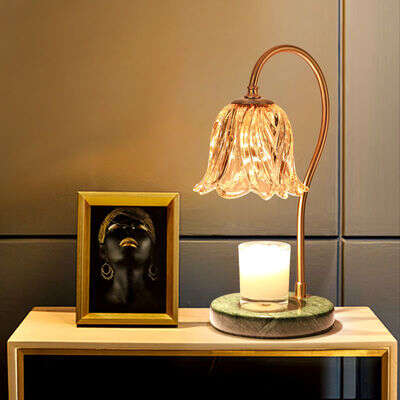 LZD Lily of the Valley Scented Warmer Green Marble Base Electric Candle Melting Wax Lamp With Glass Lampshade