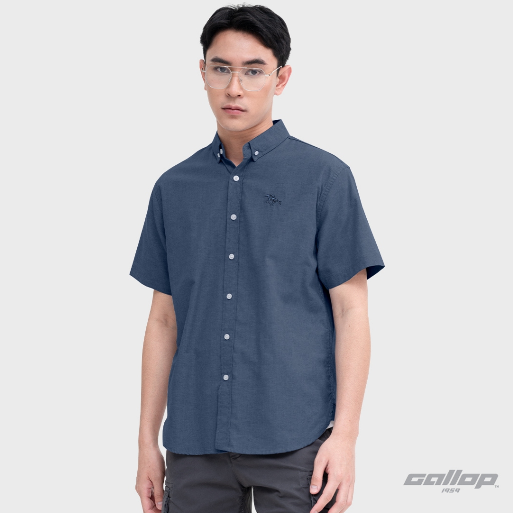 GALLOP : OXFORD CASUAL SHIRT เสื้อเชิ๊ตแขนสั้น รุ่น GW9031 สี Navy Blue - กรมท่า / ราคาปกติ 1,490.- ราคา 490 บาท*ส่งฟรี