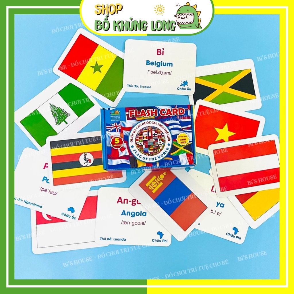 Bộ Thẻ Học Song Ngữ Quốc Kỳ 175 Nước Trên Thế Giới Flash Card Cờ Các Nước