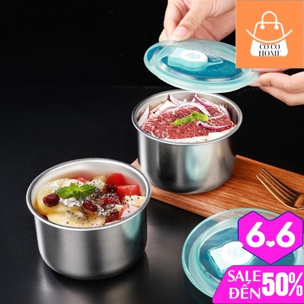 [ Mua 4 Tặng 1] Hộp INOX Tròn Đựng Bảo Quản Thực Phẩm Có Nắp Đậy Tiện Dụng  Kích Thước 10x6