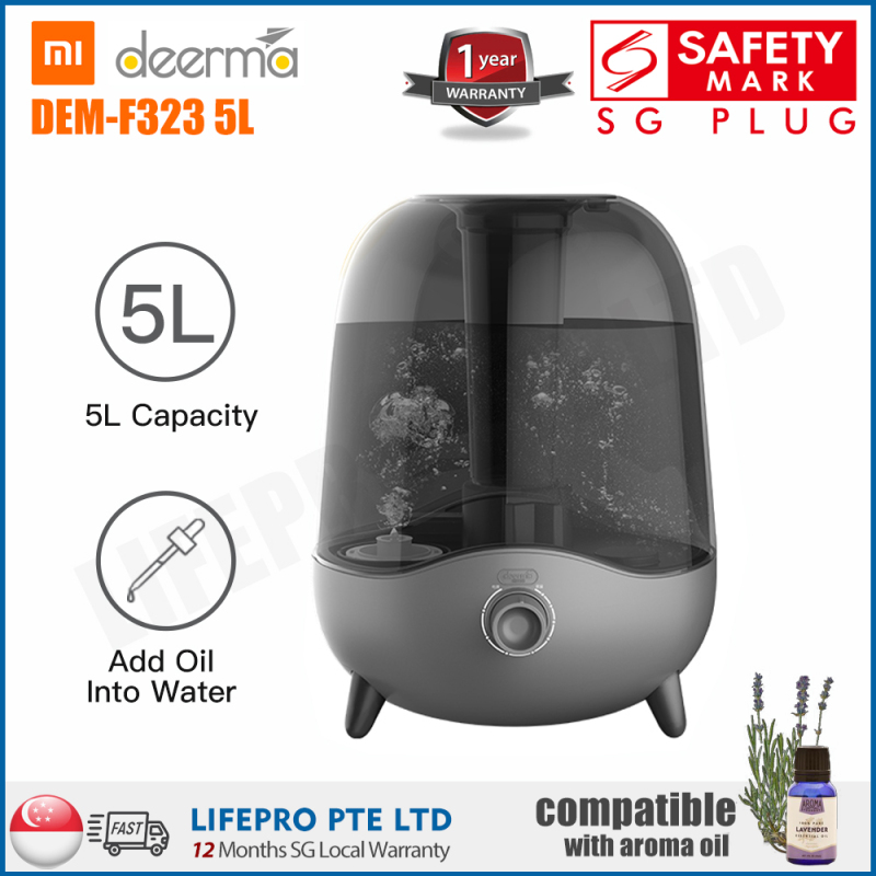Deerma DEM-F323 5L Ultrasonic Humidifier with Aroma Function/ Singapore Safety Mark Plug/ English Manual/ Up to 12 Months Warranty Singapore