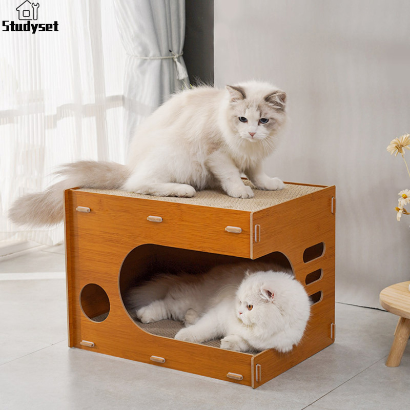 Studyset Cat Cardboard House Solid Wood Kitten Lounge Scratching Bed With Detachable Corrugated Board Breathable Cat Scratcher Box For Small Medium Large Cats ราคา 635 บาท*ส่งฟรี