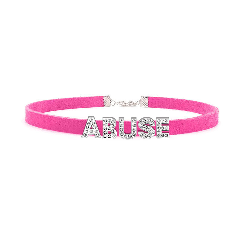 [Jslf] Hot hoa hồng gợi cảm da lộn màu đỏ đai cổ da chữ cái rhinestore Choker Harajuku DIY tùy chỉnh