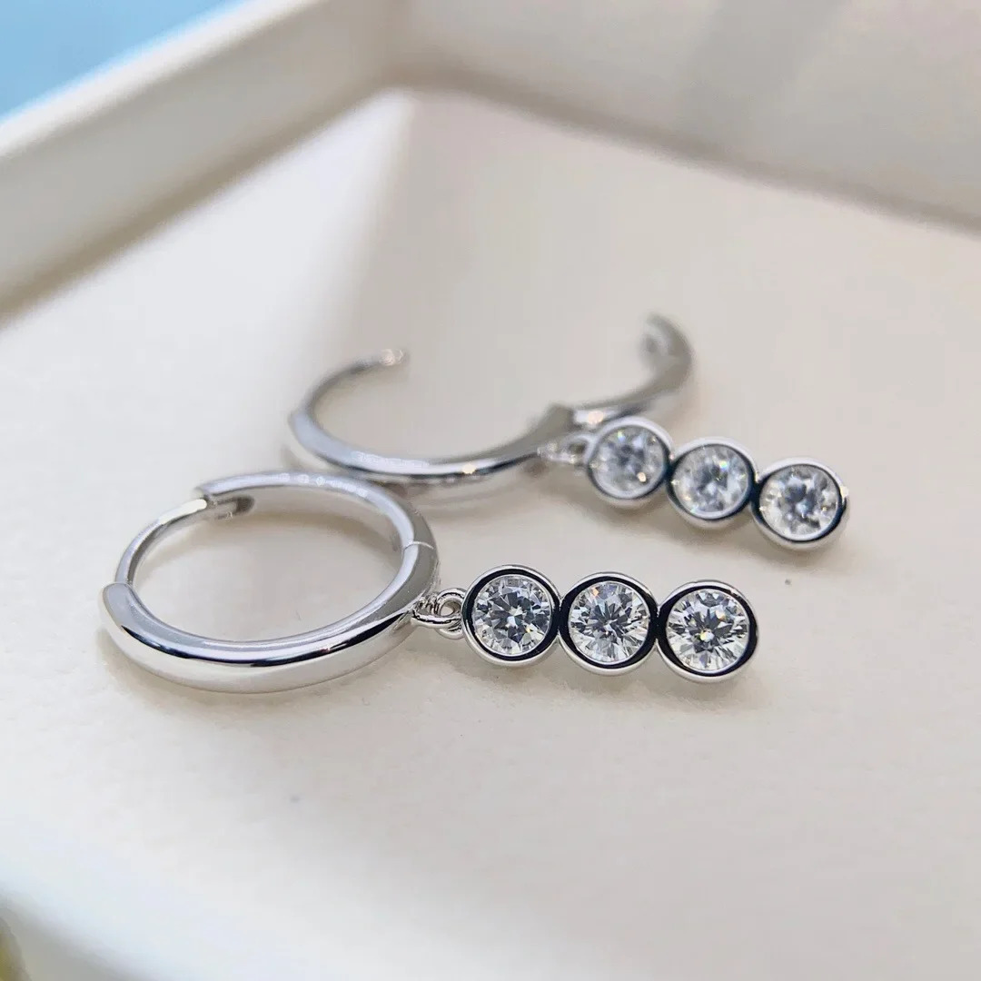 Solid 14K White Gold AU585 Platinum PT950 Tassel Design Earrings Buckle Women Moissanite Fashion Earrings · v3