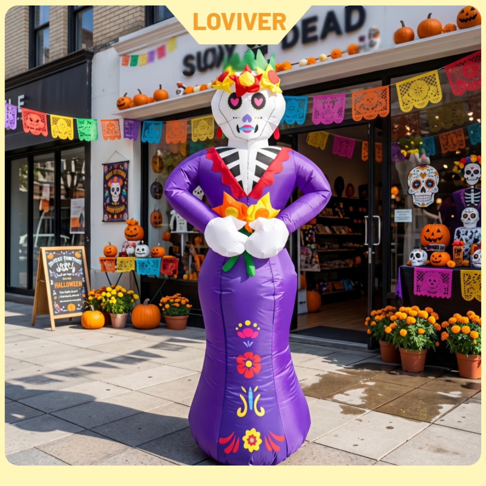 LOVIVER Inflate Inflatable Skeleton Bride Para Exterior Inflatable Skull Figure Tall Calavera Inflable Decorativo for Yard, Lawn, Garden, Patio ราคา 2,666 บาท*ส่งฟรี