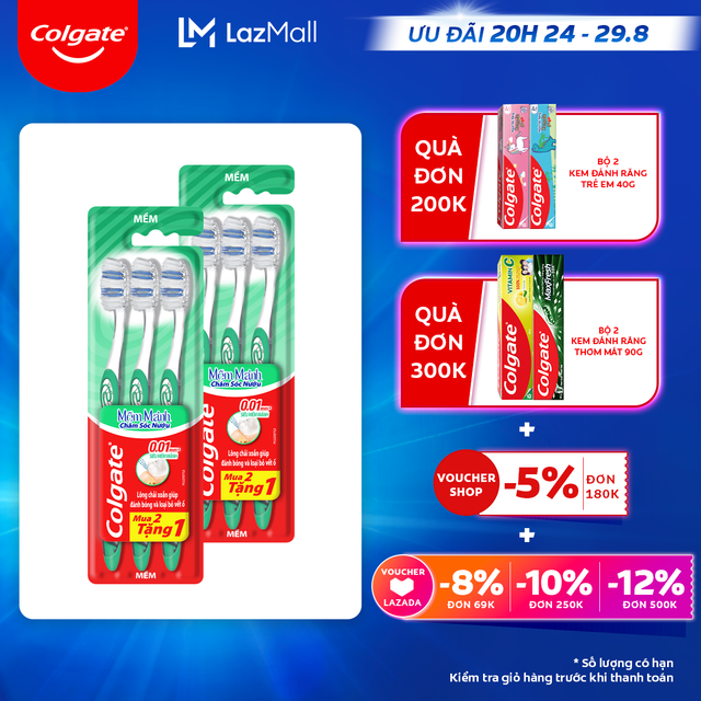 [Ưu đãi 20H 24.8 - 29.8_Áp voucher Colgate 5% + voucher LZD 8%]Bộ 6 bàn chải Colgate chăm sóc nướu, loại bỏ mảng bám hiệu quả