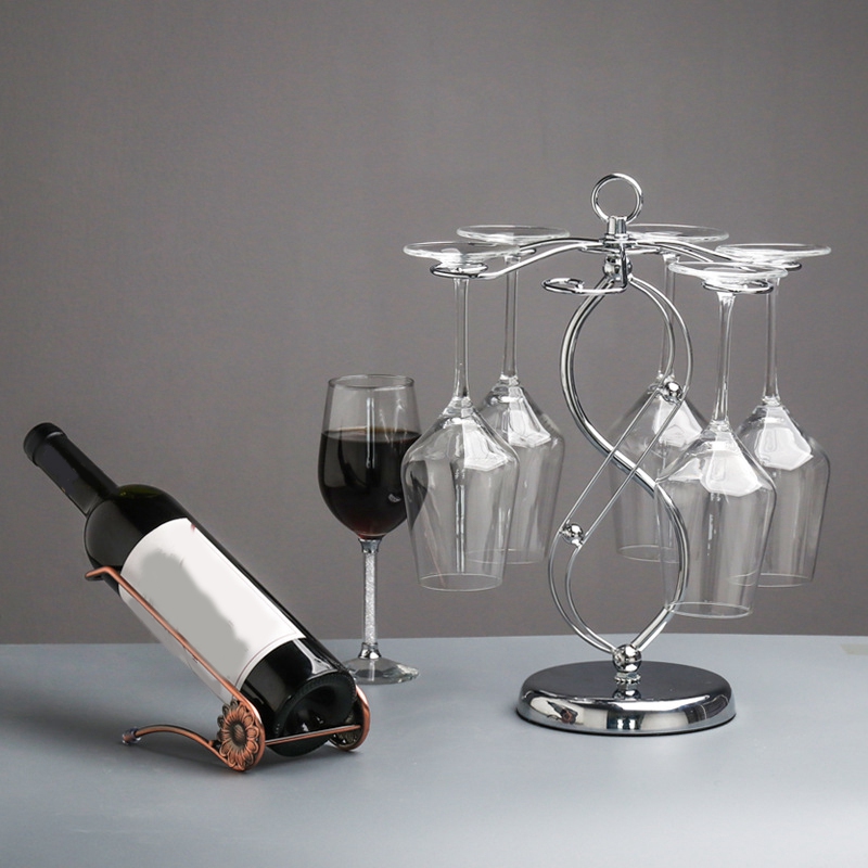 (HWBG) Iron Countertop Wine Glass Holder Wine Glass Holder with Scrollwork Design, Freestanding Tabletop Stemware Storage Rack with 6 Hooks