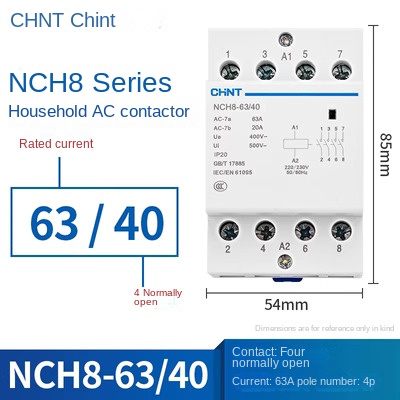Contactor AC NCH8-63/40 63A (4 Thường Mở) | NCH8 20/25/40/63 CHINT 220V Xoay Chiều – Điều Khiển Điện Thông Minh
