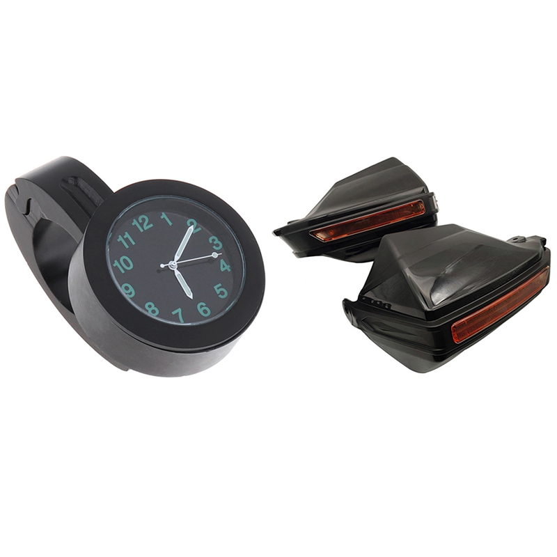 1x Handlebar Table Universal Aluminum Clock Watch(Black) & 2PCS Motorcycle Hand Guard for Suzuki BURGMAN 400 HAYABUSA