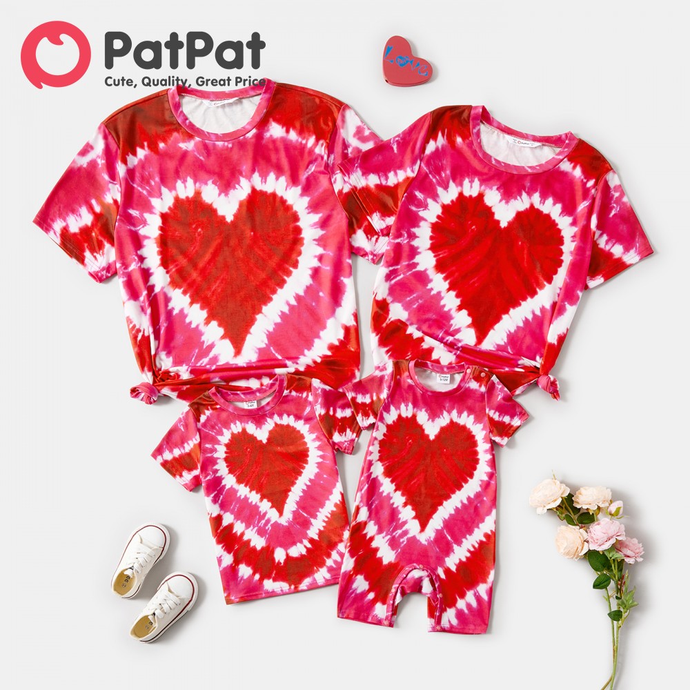 PatPat Family Matching Short-sleeve Tie Dye Heart Graphic T-shirts