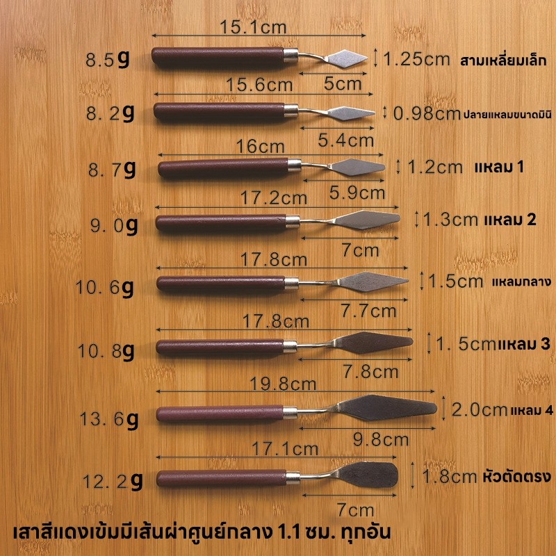 มีดขูดสีสำหรับวาดภาพสีน้ำมัน Painting Scraper เครื่องมือการวาดภาพ เครื่องมือผสมสี 8 ชิ้น/ชุด ชุดสเตนเลส