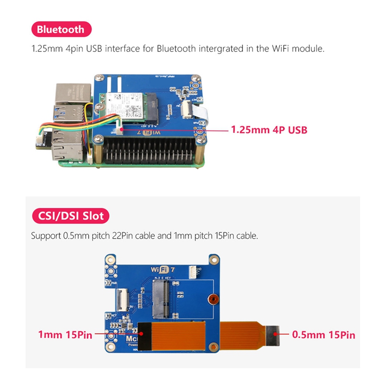【HFCG MALL】-MPW7NA for 5 PCIE to M.2 E-Key WiFi7 Module+2 X Antenna BE200 Blue Computer Accessories 