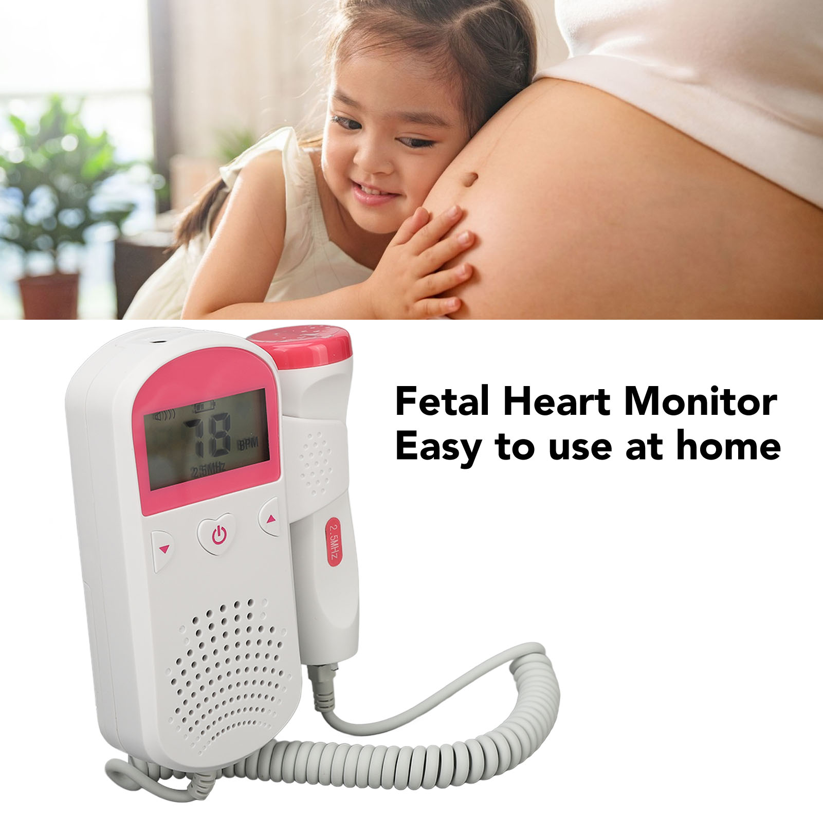 Trẻ sơ sinh Máy theo dõi nhịp tim tự kiểm tra Tiếng ồn điện che giấu siêu âm thai nhi Thiết bị theo dõi tim màn hình LCD cho mang thai cho nhà