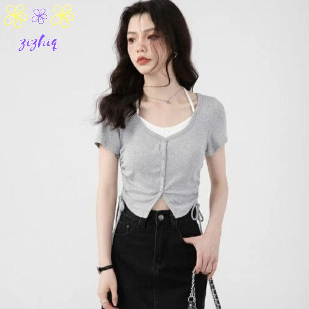 ZIZHIQ Không tay Áo hai mảnh giả Trang phục dạo phố Hàn Quốc Áo ba lỗ dây Mềm Thẩm mỹ Áo khoác nhẹ Phụ nữ