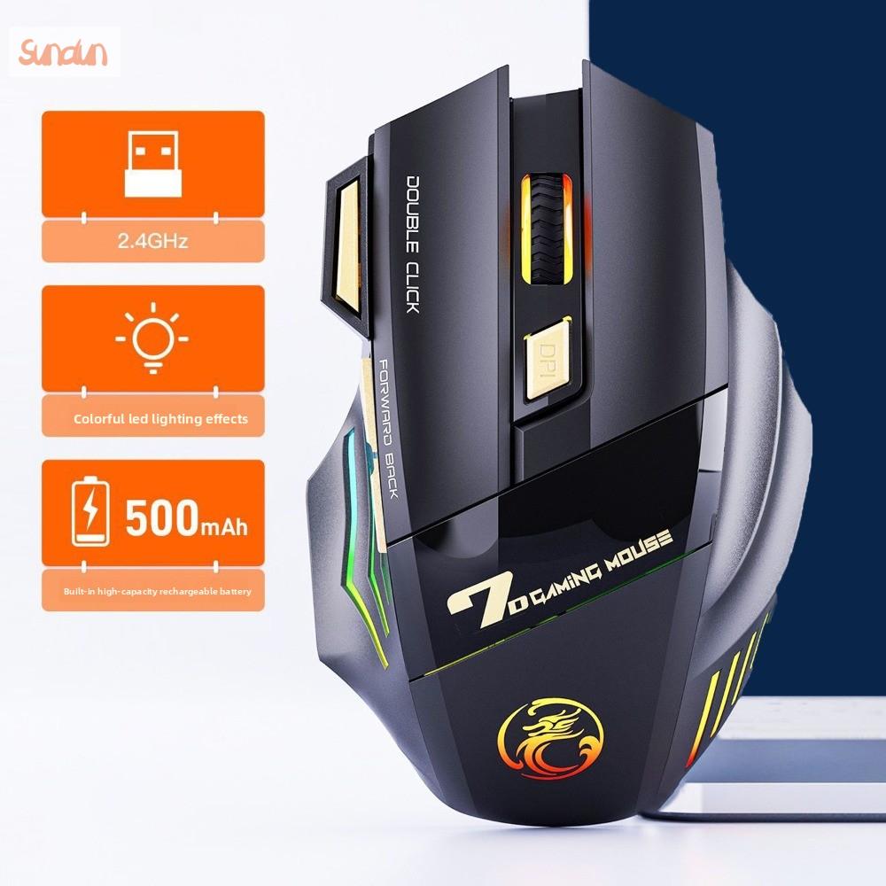 SUNDUN RGB Chuột không dây 2.4G Im lặng Đèn nhiều màu sắc Chuột sạc lại Nhẹ Độ chính xác cao Chuột không dây cho laptop Văn phòng/Nhà