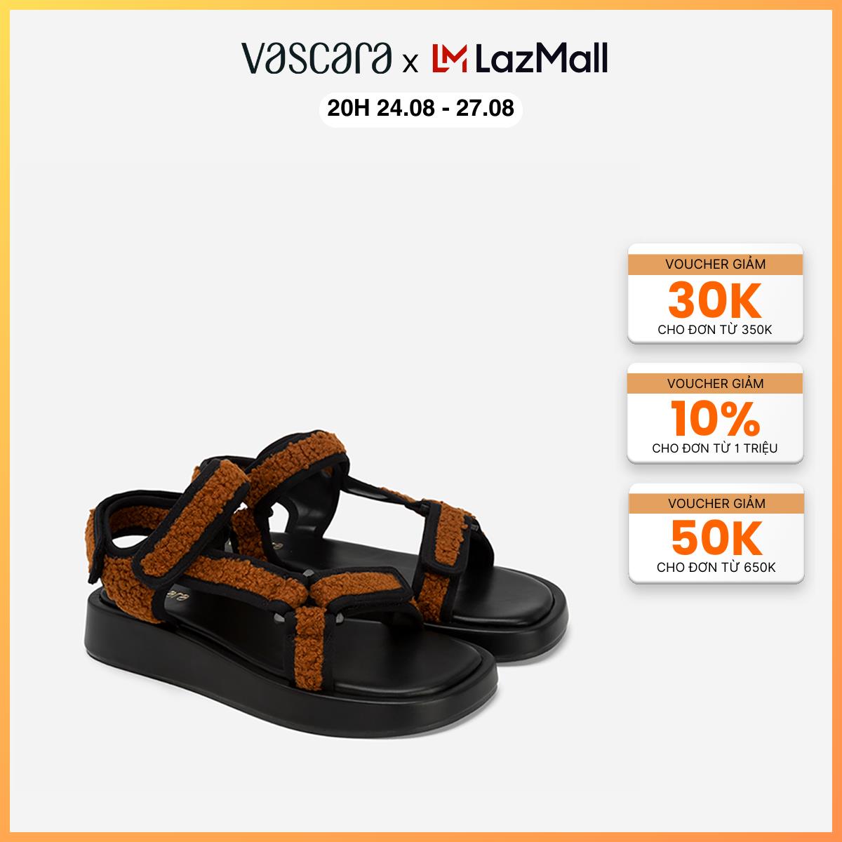 Vascara sandal đế bánh mì phối vải lông - sdk 0329