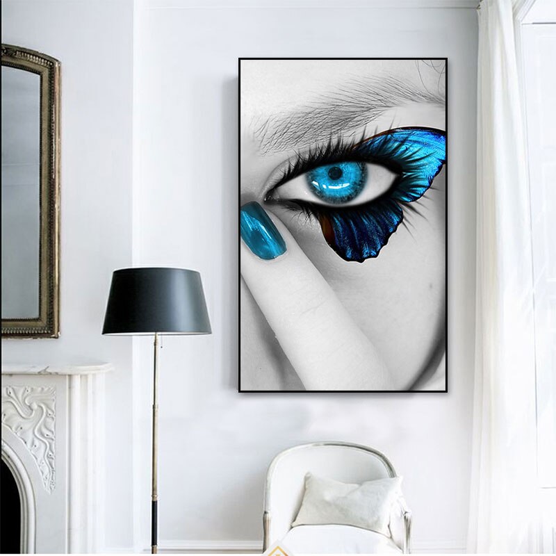 Màu xanh trừu tượng đẹp Áp phích và printmaking đen và trắng của phụ nữ mắt tranh tường hình ảnh độ nét cao in nhà đồ trang trí tranh dầu 0728b2 (1 Piece không có khung hoặc bên trong khung)
