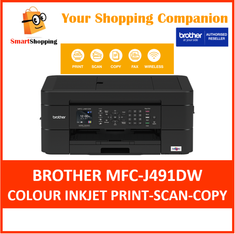 Brother MFC J491DW Colour Inkjet Printer Wireless Auto Duplex Printing ADF Print Copy Scan Fax Multi Function Mobile Print LC3511 LC3513 Ink Cartridge 3 Years Carry In SG Warranty Singapore