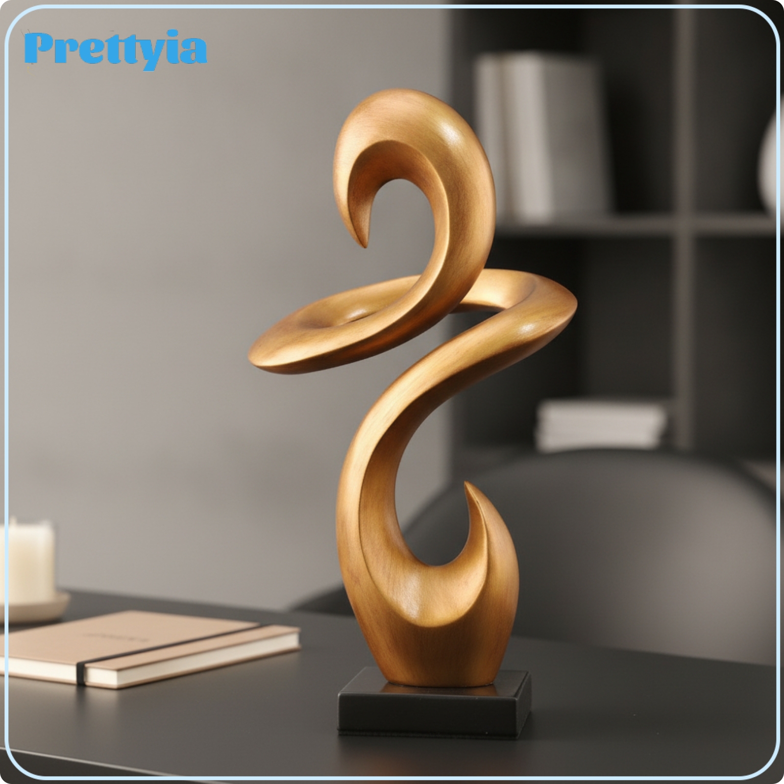 Prettyia Modern Abstract Twisted Statue Gold-Toned Sculpture with Black Base Contemporary Abstract Art Sculpture Decorative for Study ราคา 17,347 บาท*ส่งฟรี