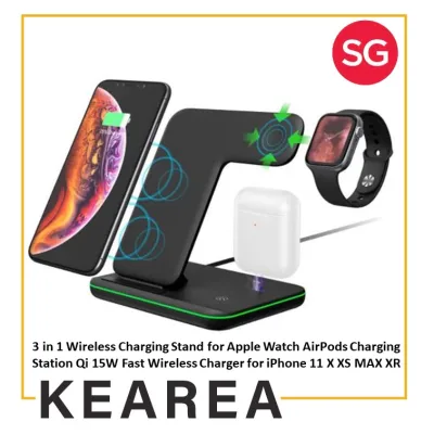 3 in 1 Wireless Charging Stand Compatible with Apple Watch AirPods Charging Station Qi 15W Fast Wireless Charger for iPhone 11 X XS MAX XR
