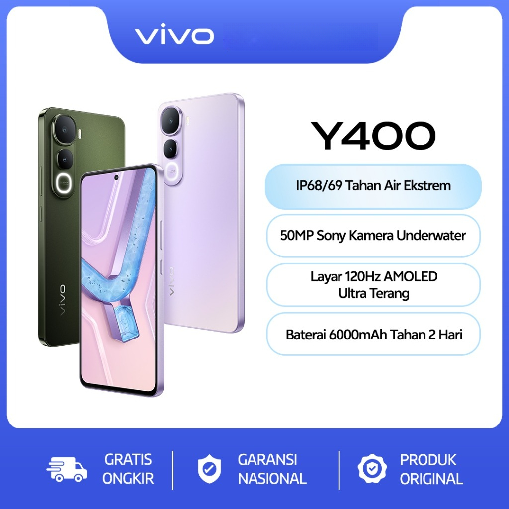 [NEW] vivo Y400 [8/128 GB] [8/256 GB] - AMOLED 120Hz Ultra Terang, IP68/69 Tahan Air Ekstrem, 50MP Sony Kamera Underwater, 6000mAh Tahan 2 Hari Giá 3,199,000 Đồng*Miễn phí vận chuyển