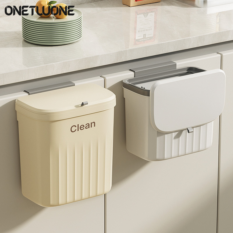 Onetwone Wall Mounted Hanging Trash Bin 8L/12L For Kitchens Cabinet Door With Lid Kitchen Trash Bins Garbage Can Counter Bins Trash Can ราคา 194 บาท*ส่งฟรี