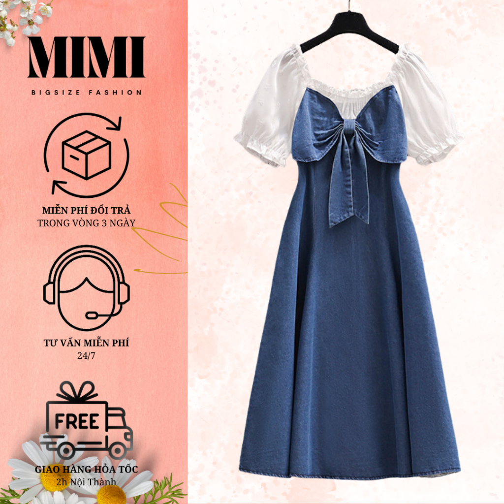 Mimi bigsize đầm big size dáng xòe phối nơ nữ tính
