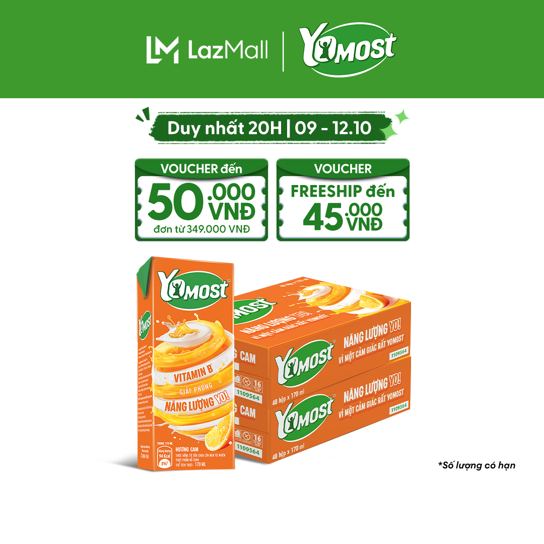 Combo 2 Thùng 48 Hộp Sữa Chua Lên Men Tự Nhiên Yomost Hương Cam 170ml (48x170ml)