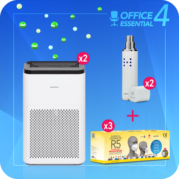 novita Office Essential Package 4 (Air Purifier A11 x 2 + Surgical Respirator R5 Earband (100pcs in a box) x 3 + Portable Disinfectant H-Mist22 x 2) Singapore