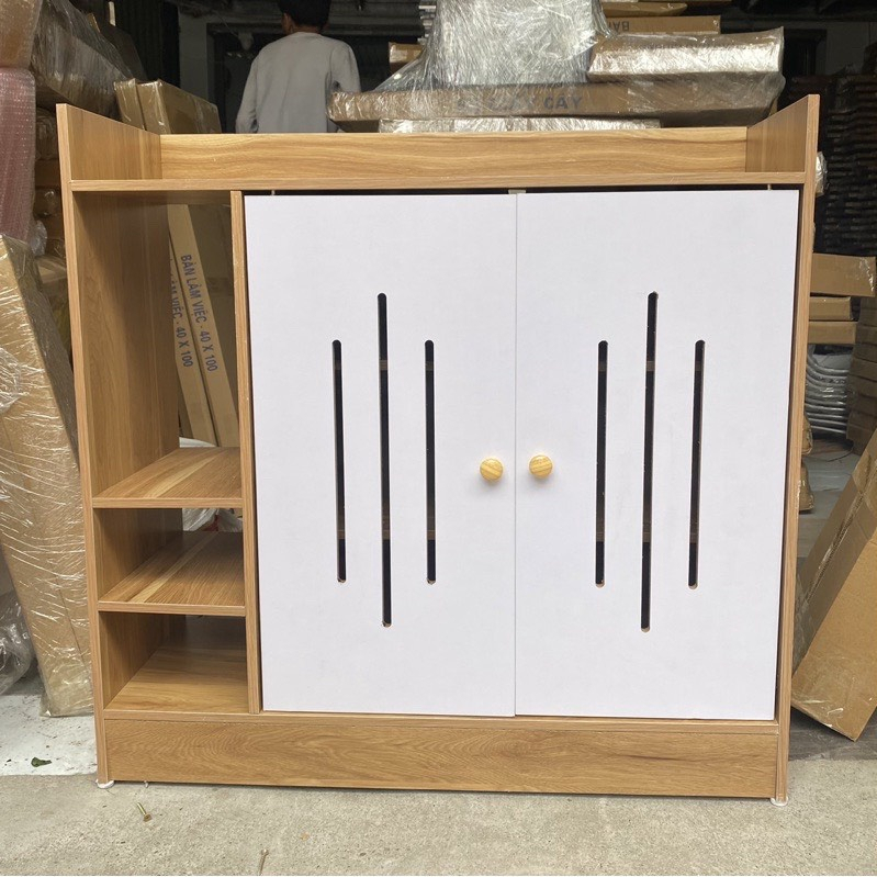 Tủ Để Giày Cánh Xẻ 3 Ngăn Tầng Phụ, Mẫu Mới Phong Cách Gỗ MDF Đã Qua Xử Lý