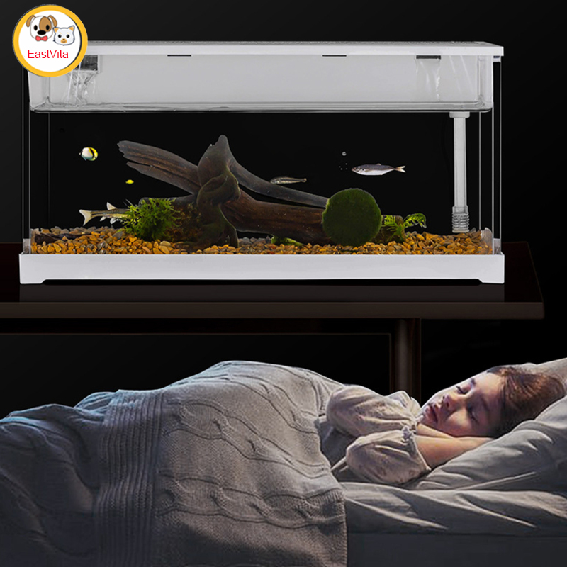 Ultra Clear Acrylic Fish Tank, Silent Aquarium Fish Tank With LED, Built-In Circulating Filtration System, For Shrimp Goldfish Desktop Office Home Room Decor ราคา 1,122 บาท*ส่งฟรี