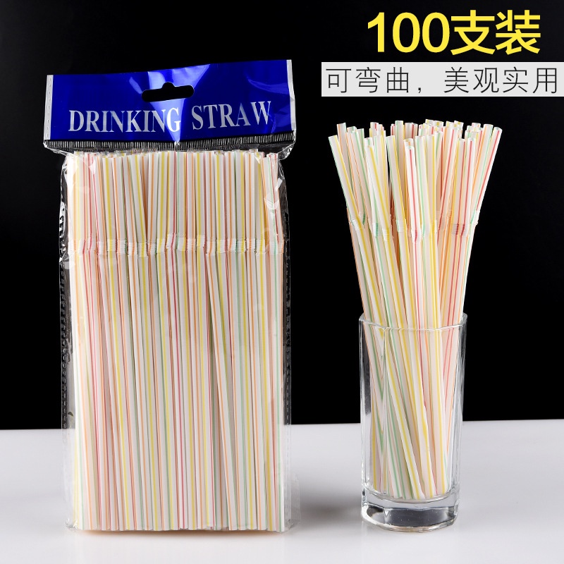 Set bịch 100 ống hút nhựa nhiều màu dùng 1 lần tiện dụng 20cm