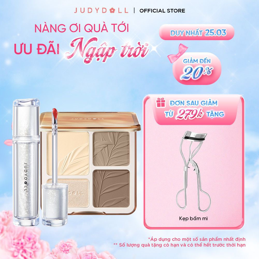 Judydoll Combo bảng tạo khối bắt sáng highlight và son bóng đầu sắt Iron Watery Lip GLoss
