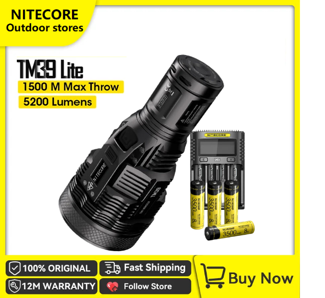 【2024 New Product】NITECORE TM39 Lite Searchlight Flashlight 5200LM Beam Projection 1500M OLED Rescue Rechargeable Flashlight with UMS4 Charger and 4 Batteries