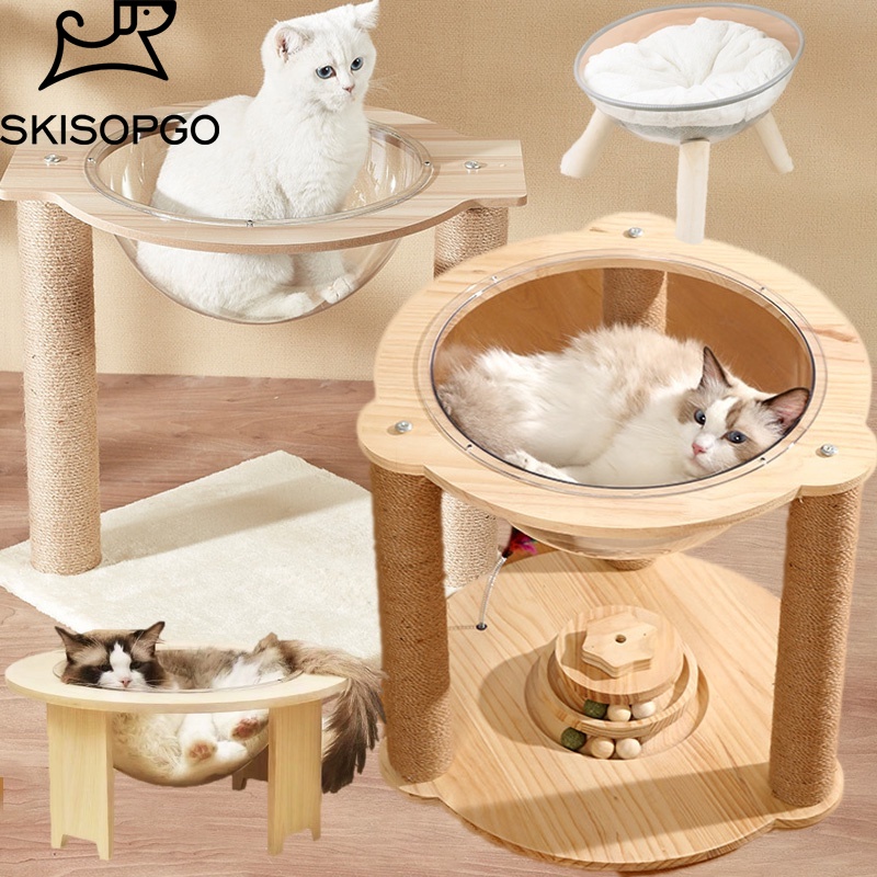 SKISOPGO โดมแมว หลุมอวกาศ ของเล่นแมว คอนโดแมว ที่นอนแมว เสาลับเล็บ คอนโดแมวไม้ ที่นอนแมวพร้อมหลุมใสอะคริลิค 4in1 ราคา 503 บาท*ส่งฟรี