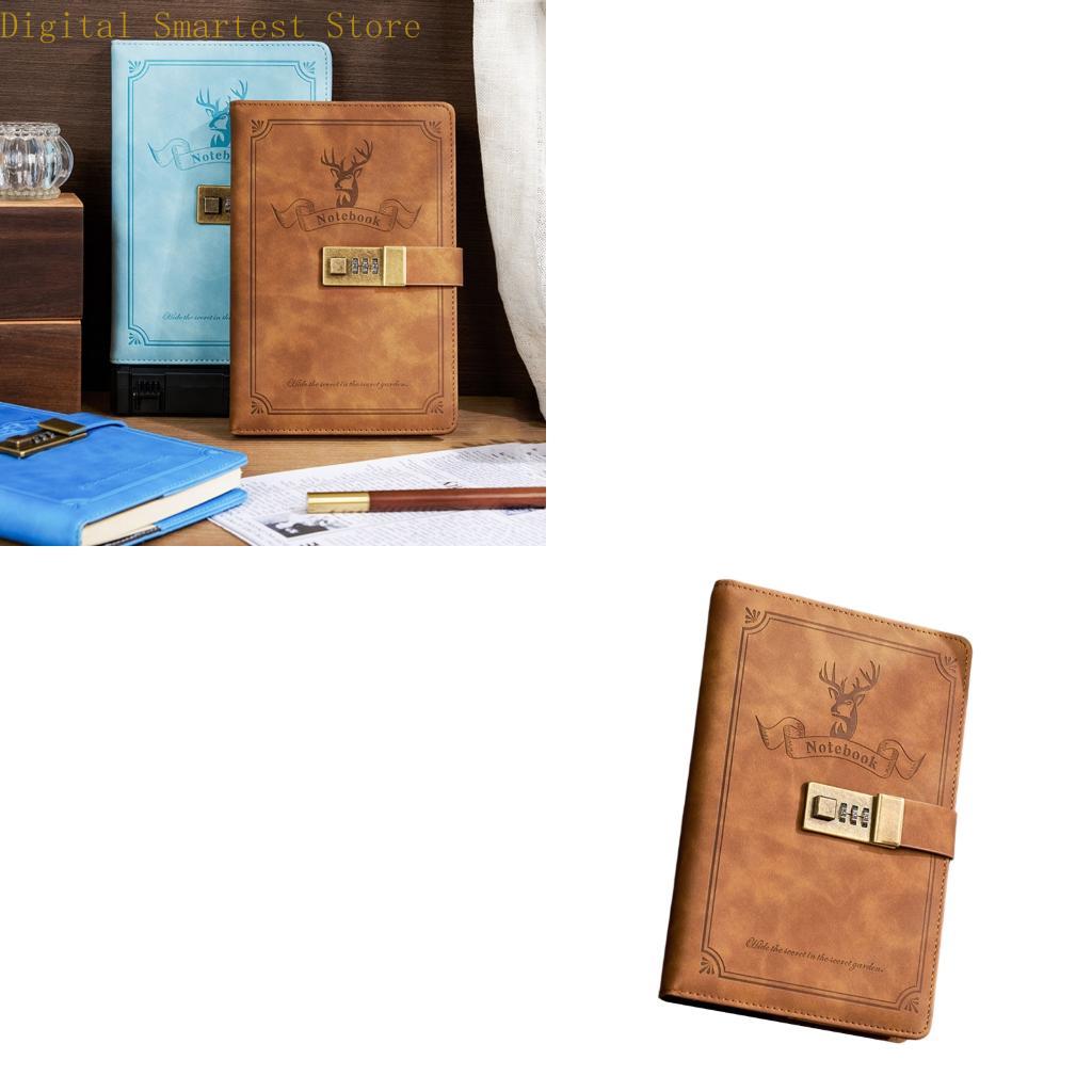 85AA Retro Diary Notebook PU Leather Journal With Password Lock 200 Pages For Writing SDFF