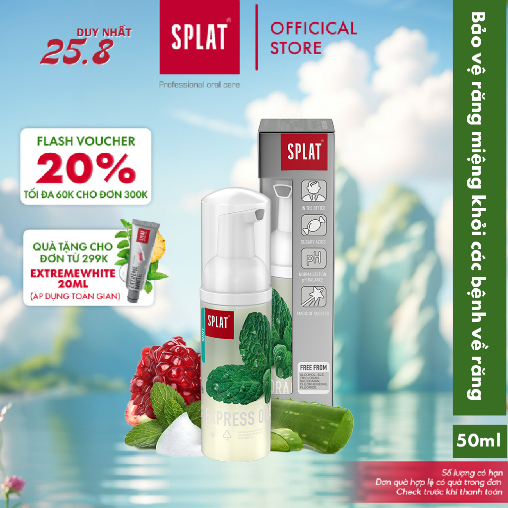 Bọt vệ sinh răng miệng toàn diện 2in1 splat express oral care hương bạc hà the mát bảo vệ nướu chắc khỏe 50ml